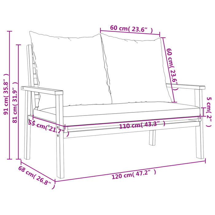 Garden Sofa Bench 120 Cm With Cushion Solid Wood Acacia Tlltik