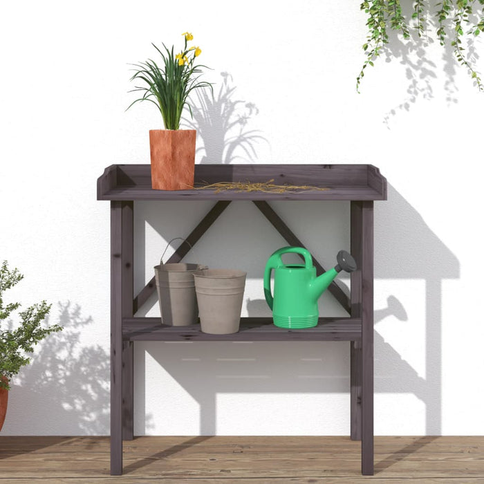 Plant Table With Shelf Grey 78X38X82.5 Cm Solid Wood Fir Opltpo