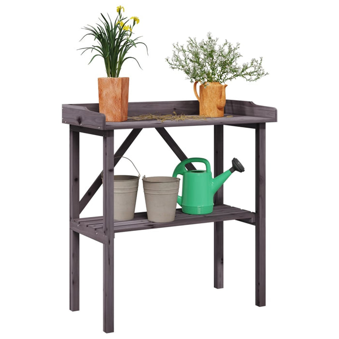 Plant Table With Shelf Grey 78X38X82.5 Cm Solid Wood Fir Opltpo