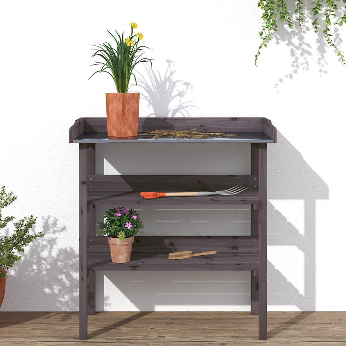 Plant Table With Shelves Grey 78X38X82.5 Cm Solid Wood Fir Opltpa