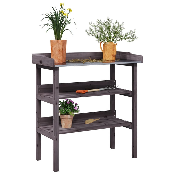 Plant Table With Shelves Grey 78X38X82.5 Cm Solid Wood Fir Opltpa