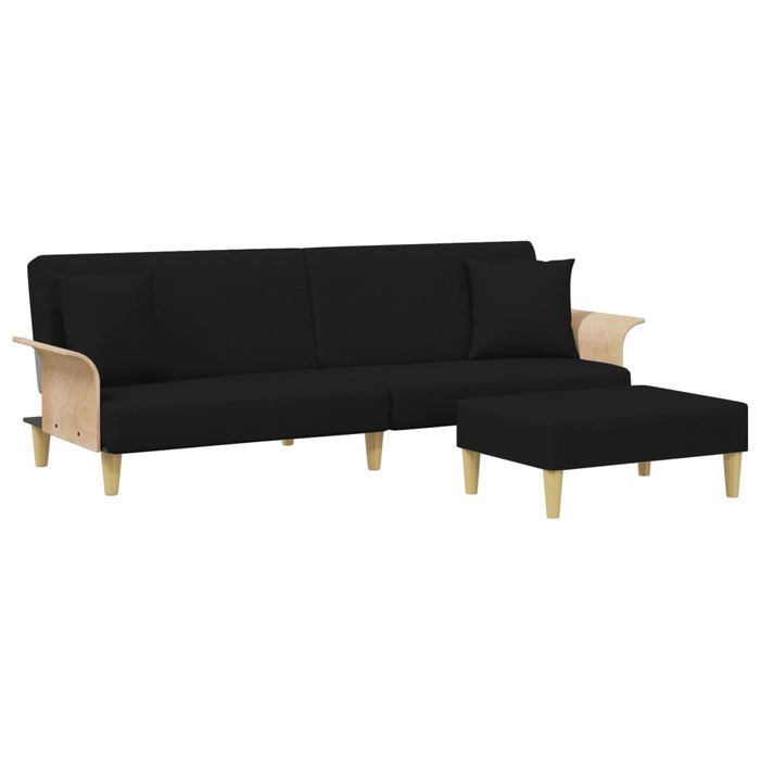 2-Seater Sofa Bed With Pillows And Footstool Black Velvet Txolxoi