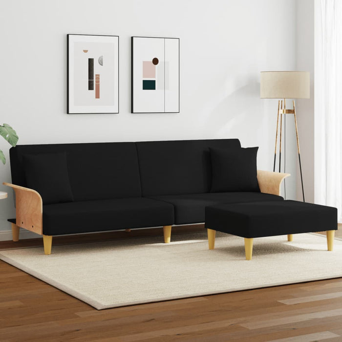 2-Seater Sofa Bed With Pillows And Footstool Black Velvet Txolxoi