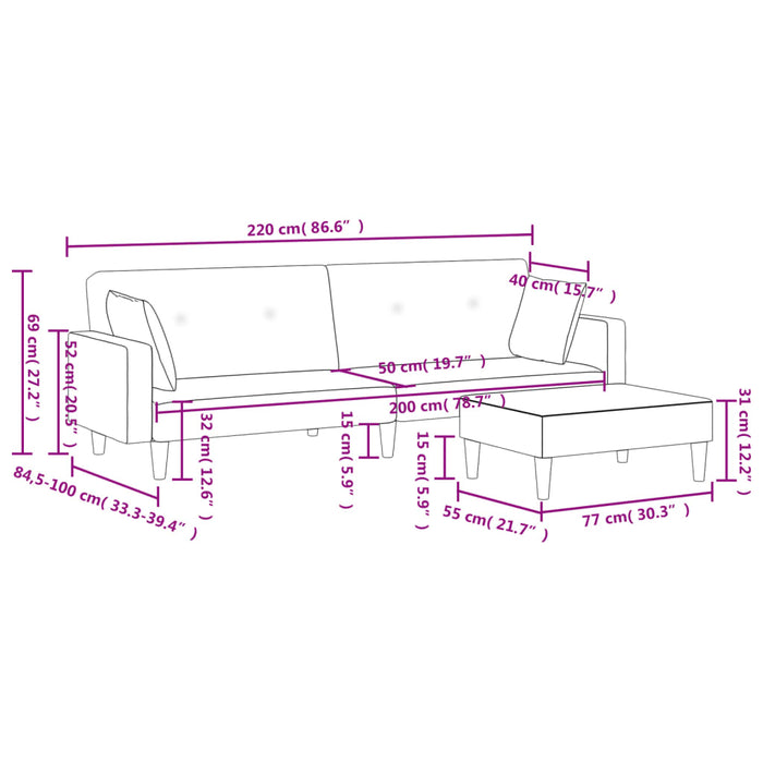 2-Seater Sofa Bed With Footstool Dark Grey Fabric Txolxao