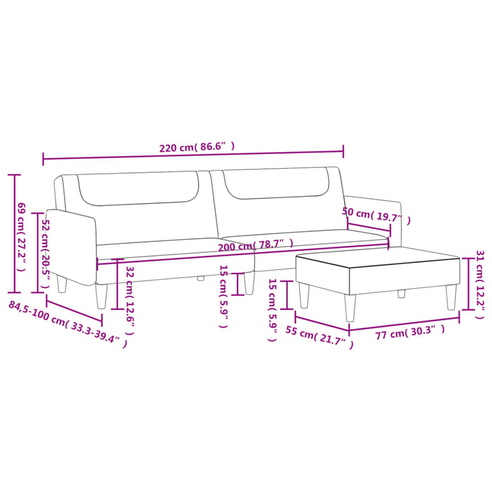 2-Seater Sofa Bed With Footstool Dark Grey Fabric Txolxaa