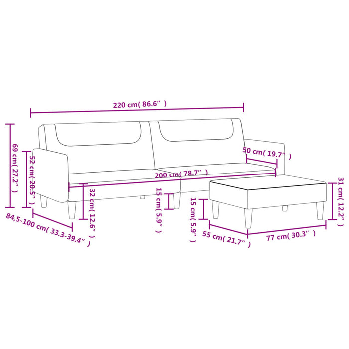 2-Seater Sofa Bed With Footstool Black Fabric Txolxap