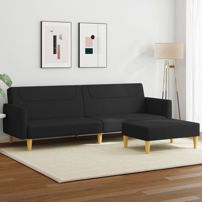 2-Seater Sofa Bed With Footstool Black Fabric Txolxap