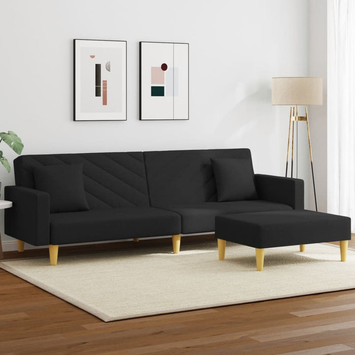 2-Seater Sofa Bed With Pillows And Footstool Black Fabric Txolxlb