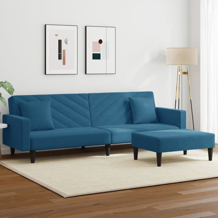 2 Piece Sofa Set With Pillows Blue Velvet Txolxli