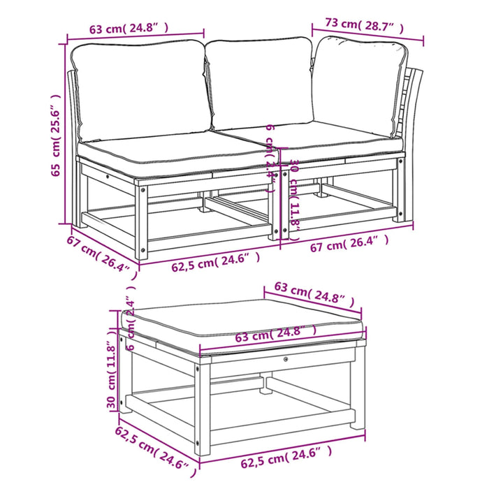 3 Piece Garden Lounge Set With Cushions Solid Wood Acacia Txoatba