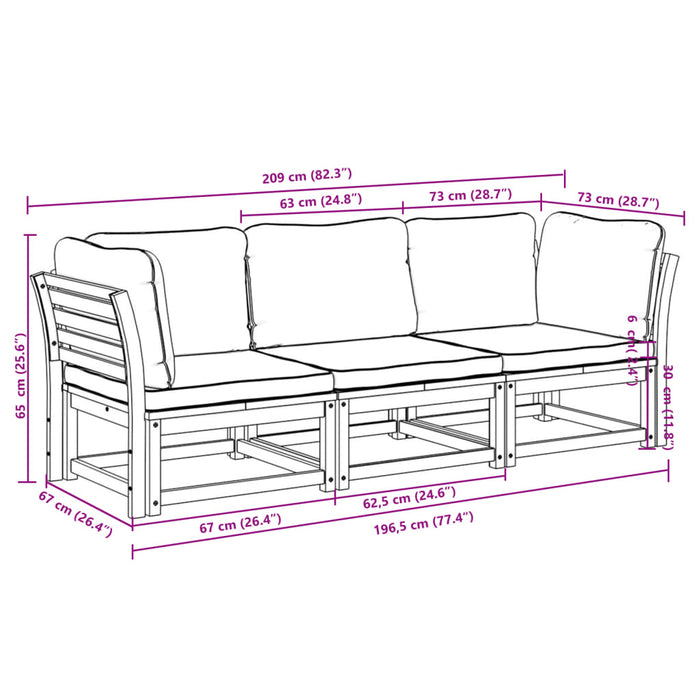 3 Piece Garden Lounge Set With Cushions Solid Wood Acacia Txoatoa