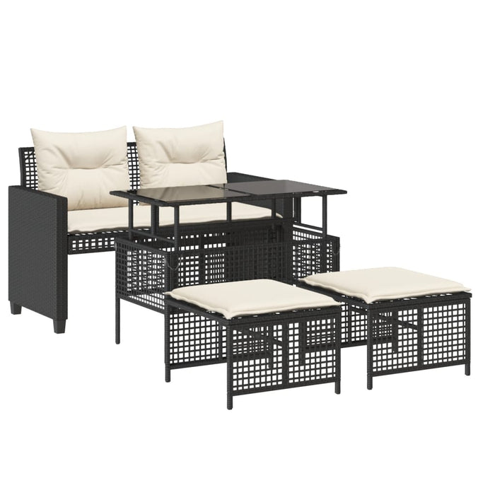 4 Piece Garden Sofa Set With Cushions Black Poly Rattan Glass Tlnota