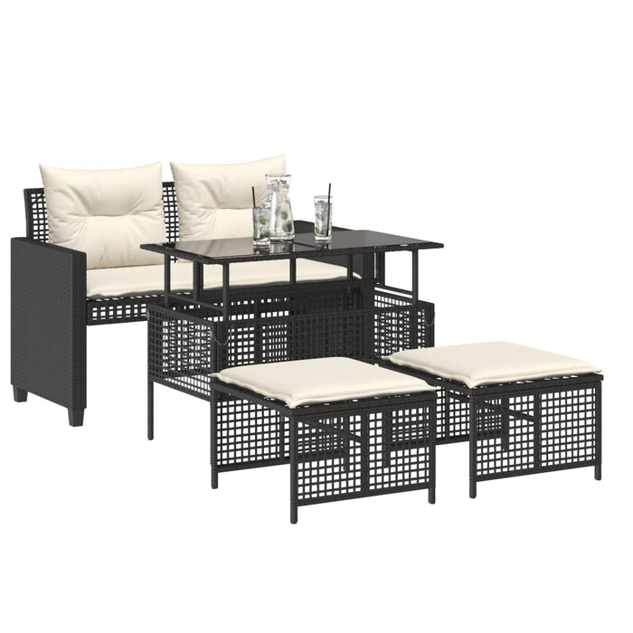 4 Piece Garden Sofa Set With Cushions Black Poly Rattan Glass Tlnota