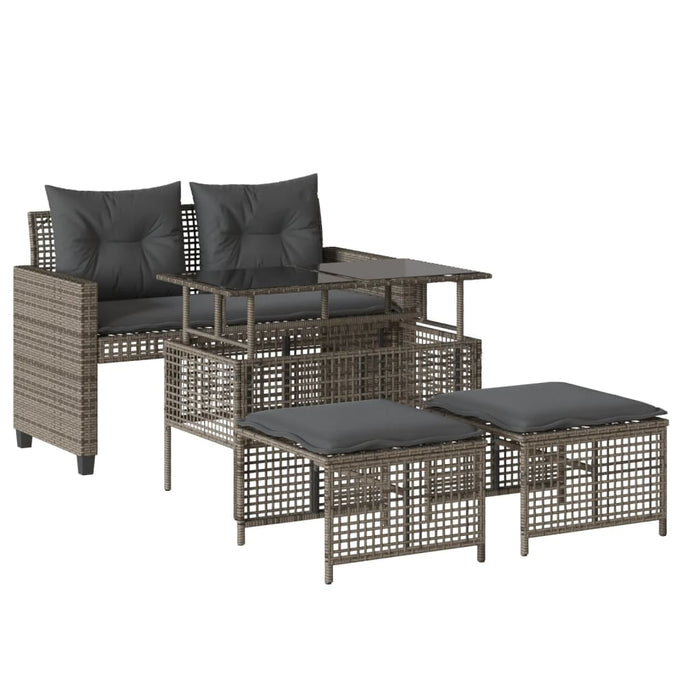 4 Piece Garden Sofa Set With Cushions Grey Poly Rattan Glass Tlnotl