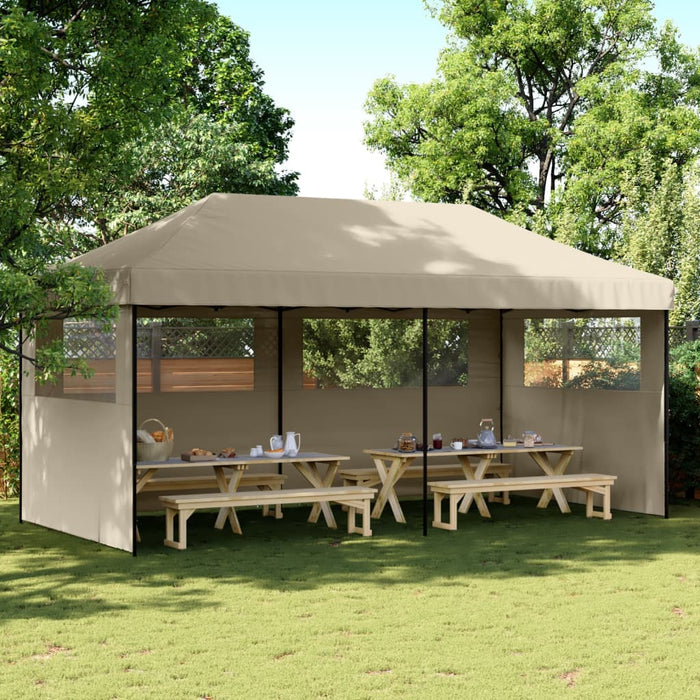 Foldable Party Tent Pop-Up With 3 Sidewalls Taupe Abbakal