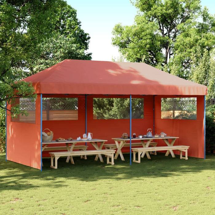 Foldable Party Tent Pop-Up With 3 Sidewalls Terracotta Abbakak