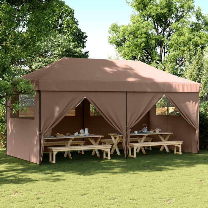 Foldable Party Tent Pop-Up With 4 Sidewalls Brown Abbakpl