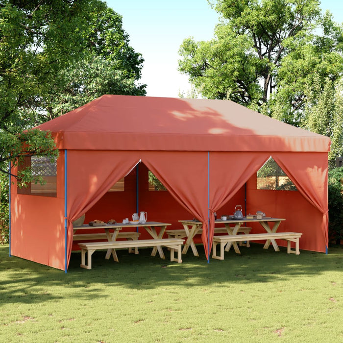 Foldable Party Tent Pop-Up With 4 Sidewalls Terracotta Abbakpi