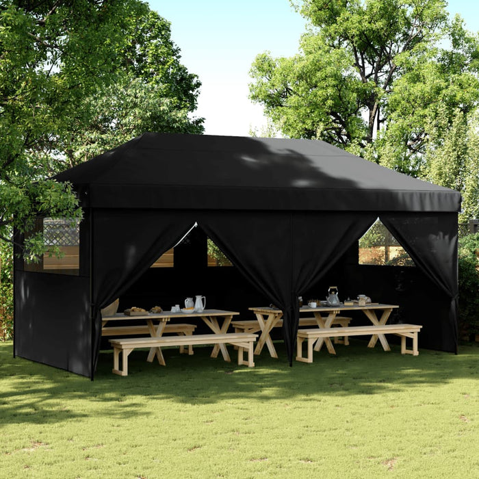 Foldable Party Tent Pop-Up With 4 Sidewalls Black Abbakpn