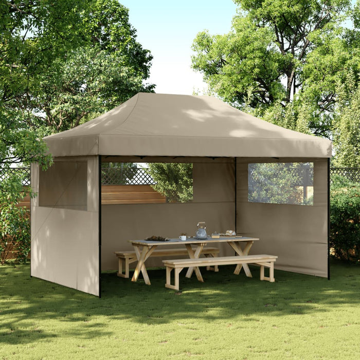 Foldable Party Tent Pop-Up With 3 Sidewalls Taupe Abbakib