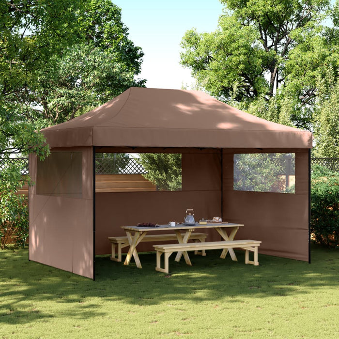 Foldable Party Tent Pop-Up With 3 Sidewalls Brown Abbakix