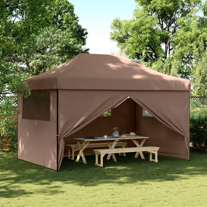 Foldable Party Tent Pop-Up With 4 Sidewalls Brown Abbaknb