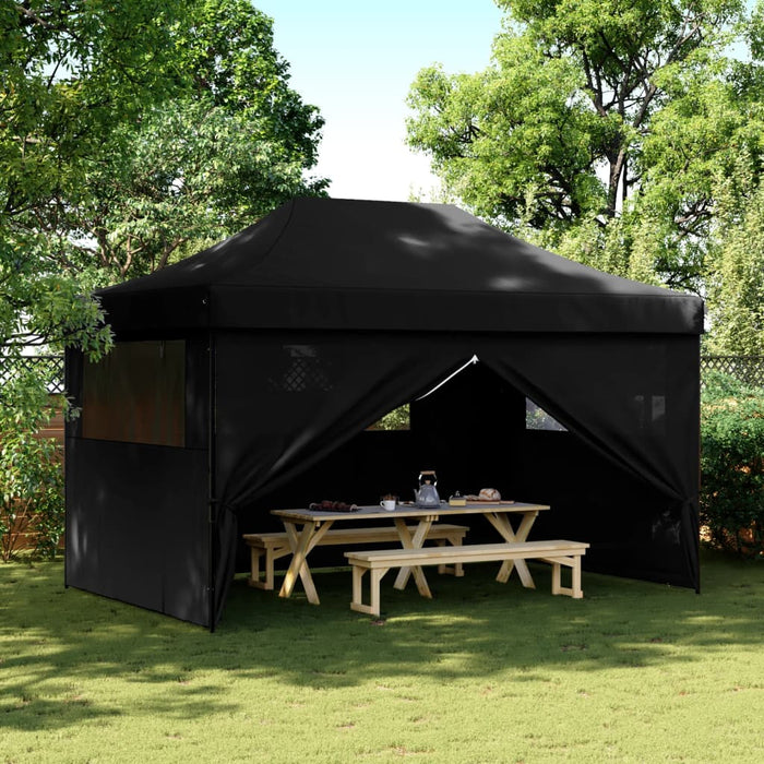 Foldable Party Tent Pop-Up With 4 Sidewalls Black Abbaknx