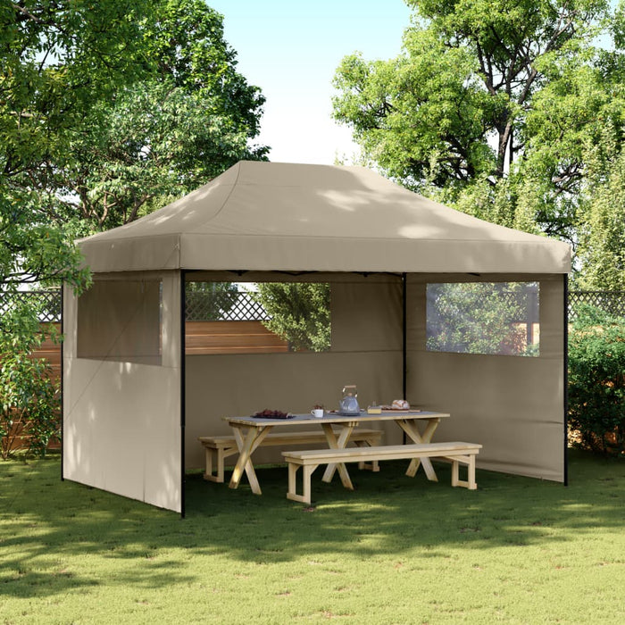 Foldable Party Tent Pop-Up With 3 Sidewalls Taupe Abbpbon