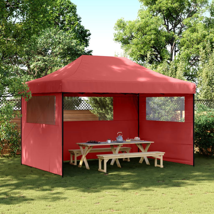 Foldable Party Tent Pop-Up With 3 Sidewalls Burgundy Abbpbok