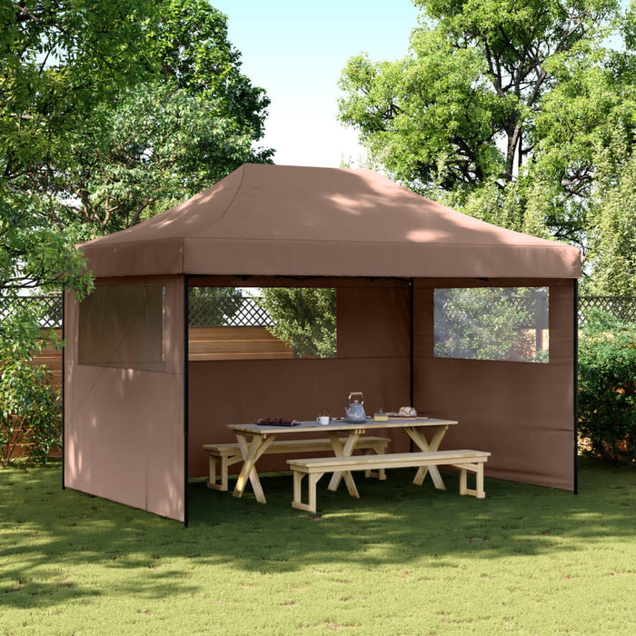 Foldable Party Tent Pop-Up With 3 Sidewalls Brown Abbpbxb