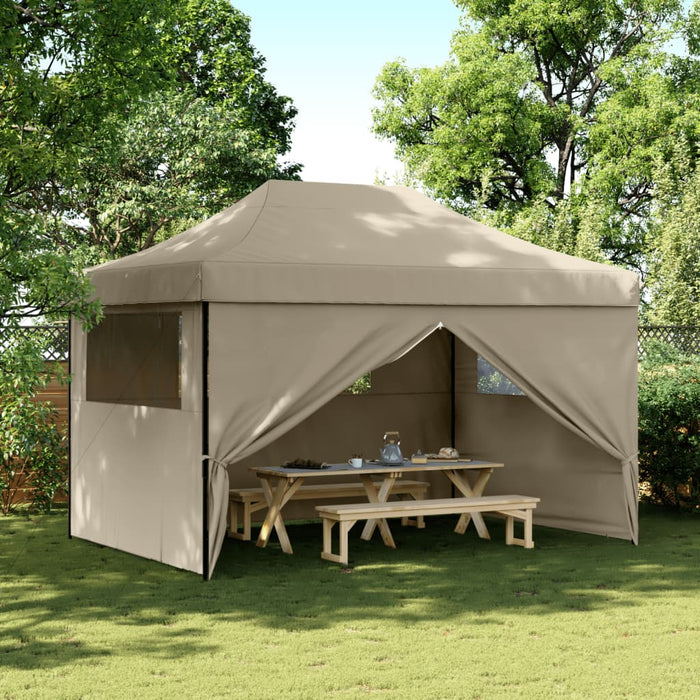 Foldable Party Tent Pop-Up With 4 Sidewalls Taupe Abbpbxl