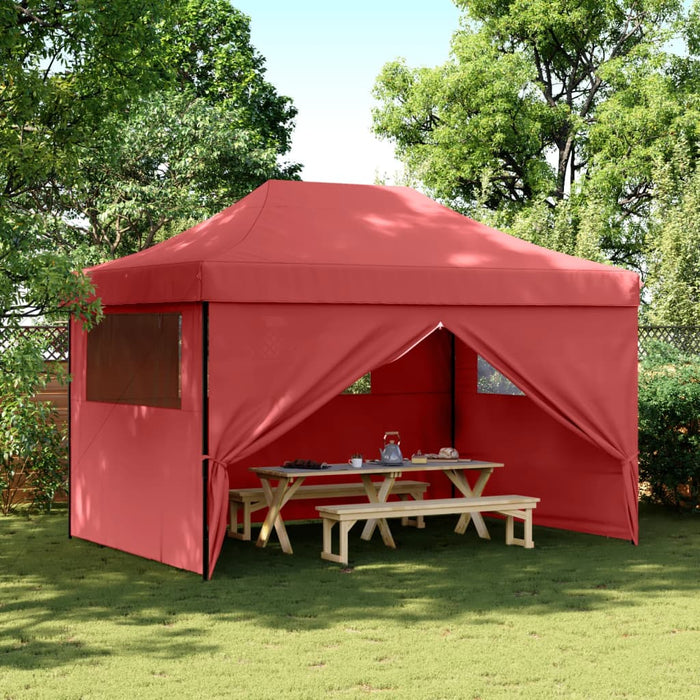 Foldable Party Tent Pop-Up With 4 Sidewalls Burgundy Abbpbxi