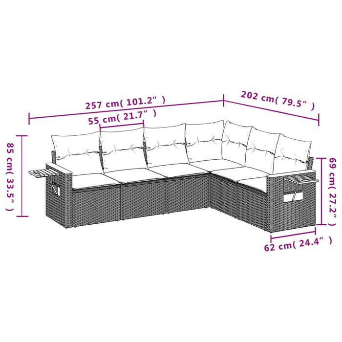 6 Piece Garden Sofa Set With Cushions Black Poly Rattan Txxlntk