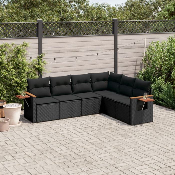 6 Piece Garden Sofa Set With Cushions Black Poly Rattan Txxlntk