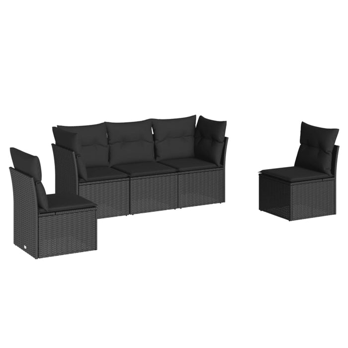 5 Piece Garden Sofa Set With Cushions Black Poly Rattan Txakona