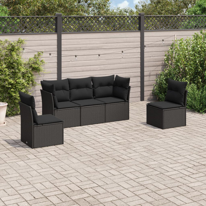 5 Piece Garden Sofa Set With Cushions Black Poly Rattan Txakona