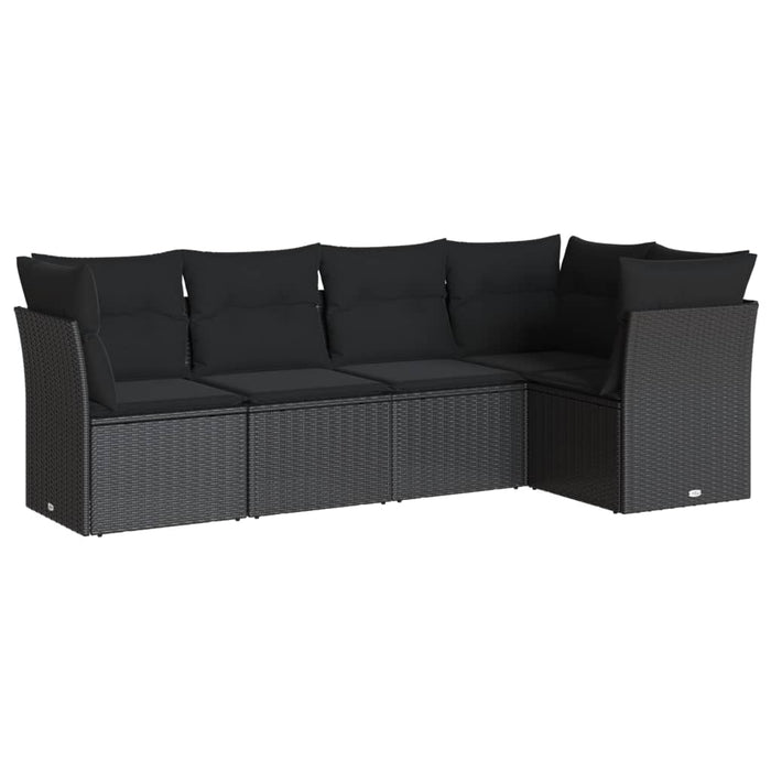 5 Piece Garden Sofa Set With Cushions Black Poly Rattan Txakata