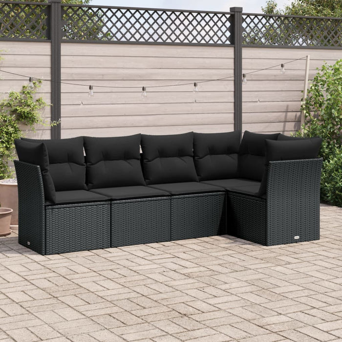 5 Piece Garden Sofa Set With Cushions Black Poly Rattan Txakata