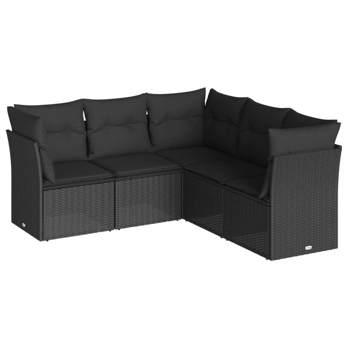 5 Piece Garden Sofa Set With Cushions Black Poly Rattan Txakapa