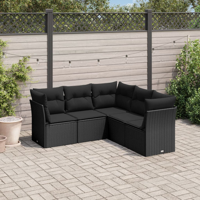 5 Piece Garden Sofa Set With Cushions Black Poly Rattan Txakapa