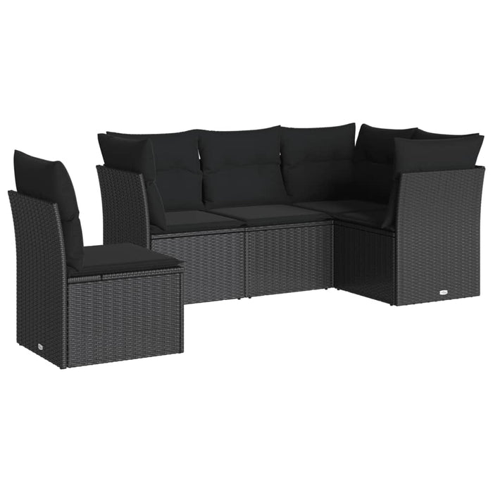 5 Piece Garden Sofa Set With Cushions Black Poly Rattan Txakaia