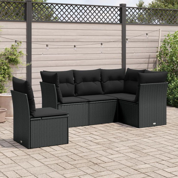 5 Piece Garden Sofa Set With Cushions Black Poly Rattan Txakaia