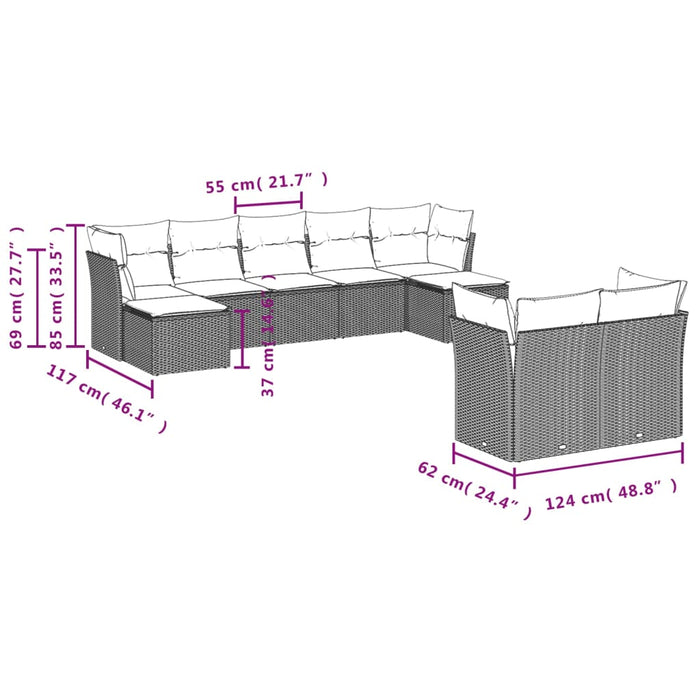 9 Piece Garden Sofa Set With Cushions Grey Poly Rattan Txpboak