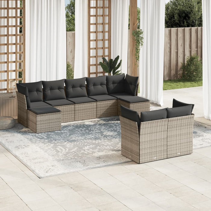 9 Piece Garden Sofa Set With Cushions Grey Poly Rattan Txpboak