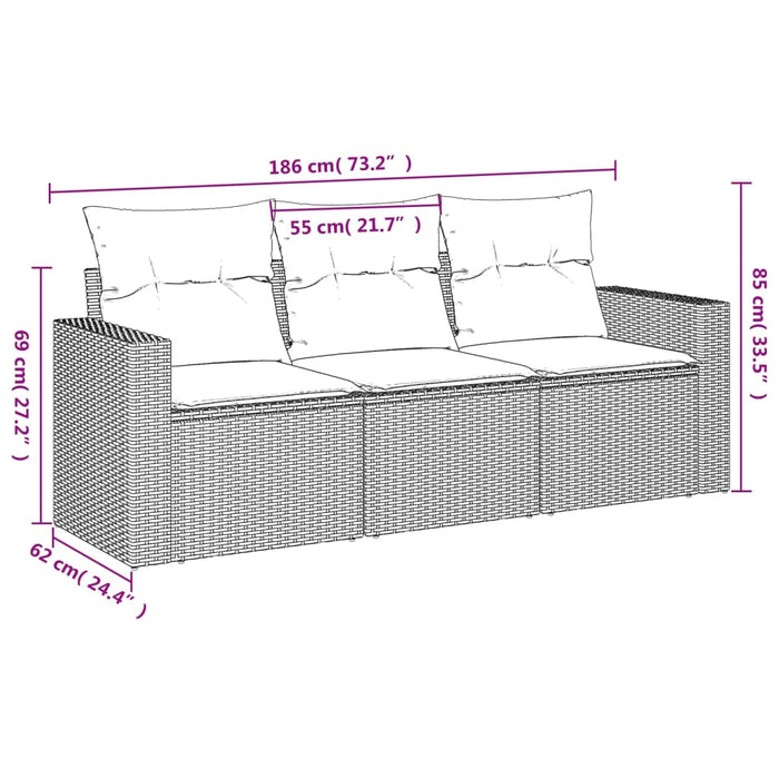 3 Piece Garden Sofa Set With Cushions Beige Poly Rattan Txpbkkl