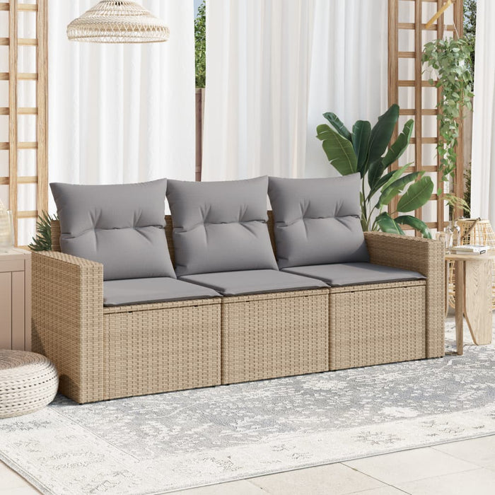 3 Piece Garden Sofa Set With Cushions Beige Poly Rattan Txpbkkl