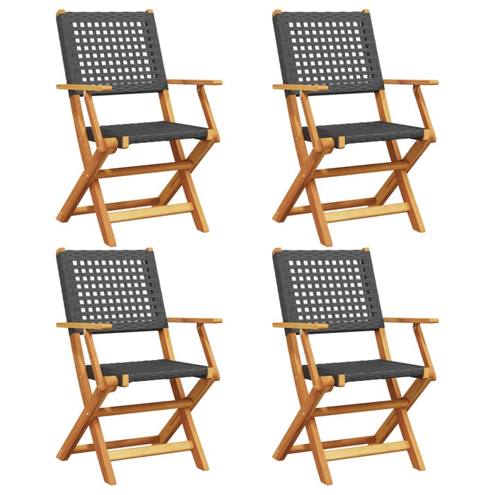 Folding Garden Chairs 4 Pcs Black Poly Rattan And Solid Wood Txoappl