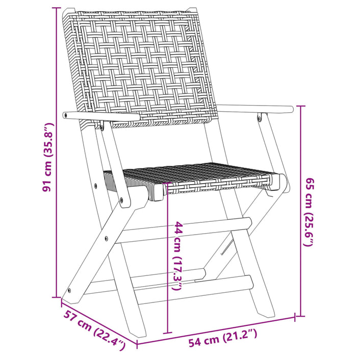 Folding Garden Chairs 4 Pcs Black Poly Rattan And Solid Wood Txoappl