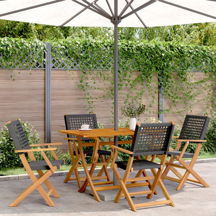 Folding Garden Chairs 4 Pcs Black Poly Rattan And Solid Wood Txoappl