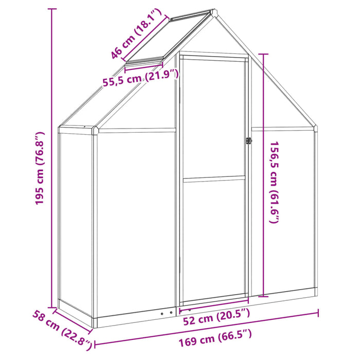 Greenhouse With Base Frame Silver 169X58X195 Cm Aluminium Abbpnol